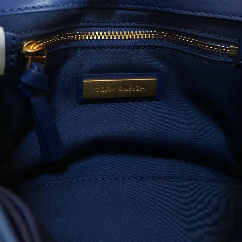 Tory Burch Navy Floral Quilted Crossbody Bag with Gold Chain